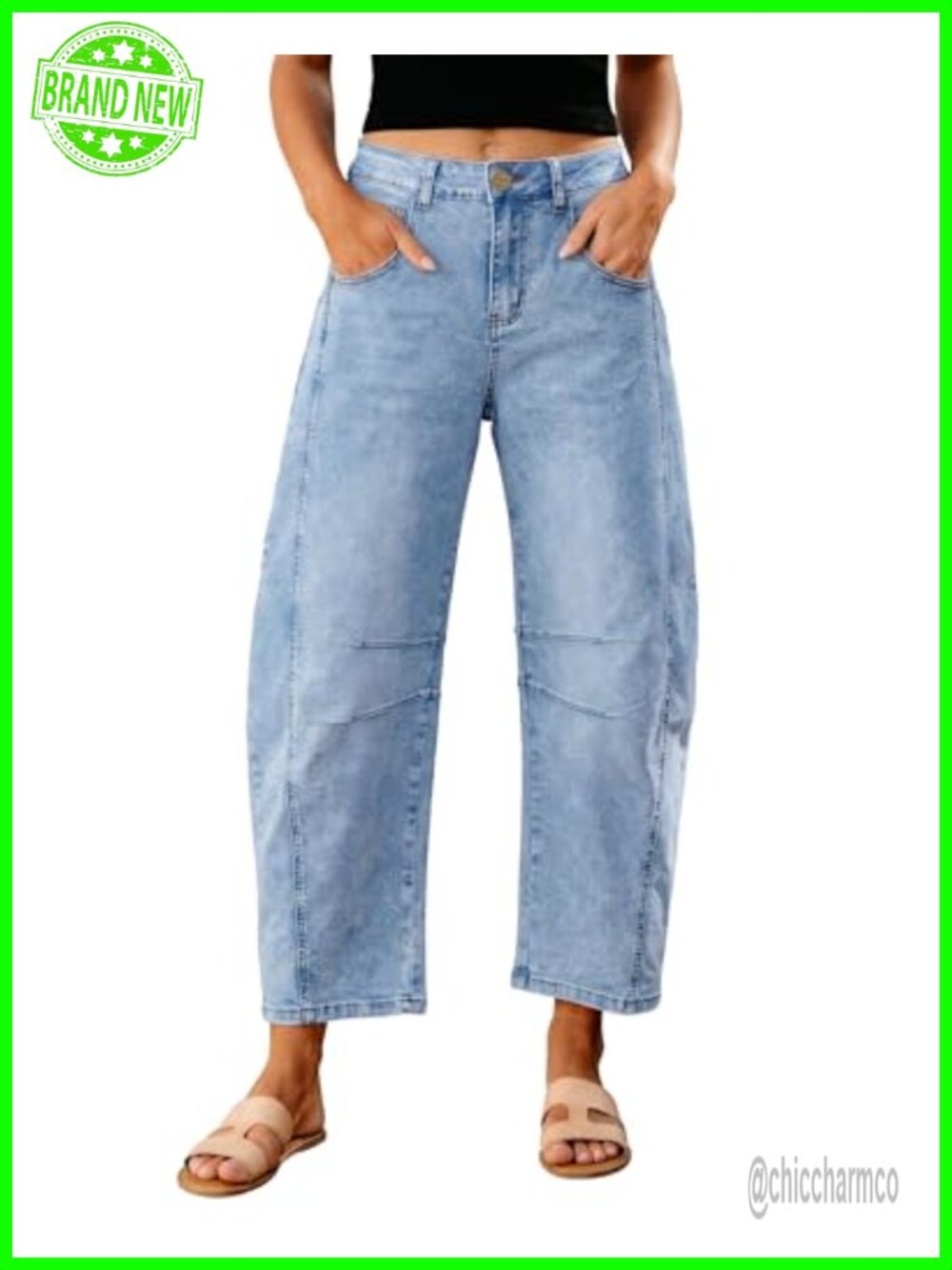 High Waist Barrel Jeans Cropped Stretch Denim Wide Leg Pants